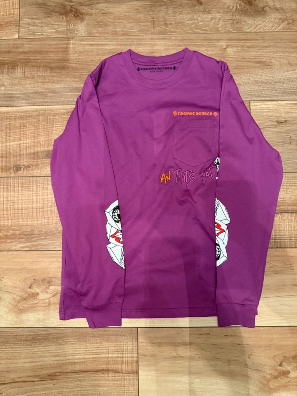 Chrome Hearts Purple Long Sleeve Pocket Tee with Graphic Accents